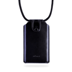 A black leather phone bag from Nitmoi, with adjustable cord and a cord closure to keep a phone safe.